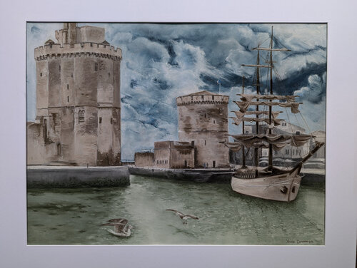 Bateau trois mâts amarré au vieux Port von Xavier Bertrand, Malerei kaufen auf Singulart