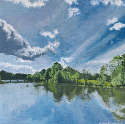 Bois plongeant dans les eaux calmes de Xavier Bertrand, Pintura a la venta en Singulart