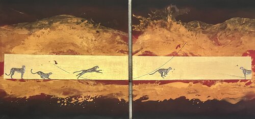diptyque les guepards by arnaud vannier, Painting for Sale on Singulart