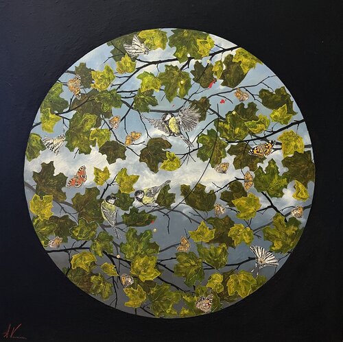 mésanges charbonnières platane de arnaud vannier, Pintura a la venta en Singulart