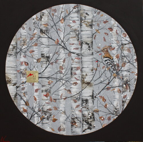 Huppe fasciée et bouleaux de arnaud vannier, Pintura a la venta en Singulart