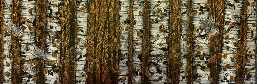 les sitelles ,bouleaux de arnaud vannier, Pintura a la venta en Singulart