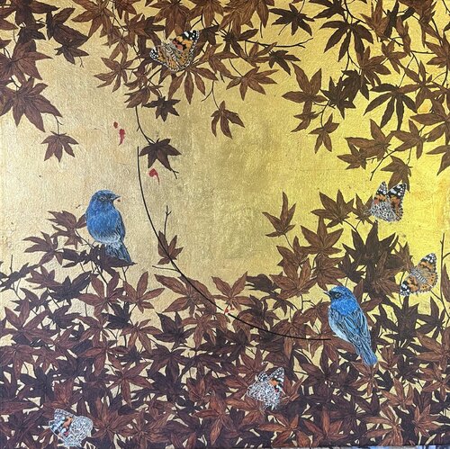 les gobe-mouches sur un erable du japon by arnaud vannier, Painting for Sale on Singulart