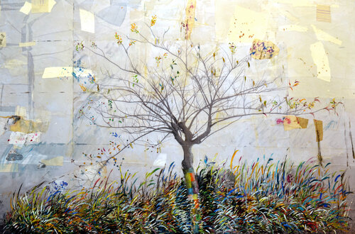 Albero su un prato di colore di Maurizio Pilò, Altri media in vendita su Singulart