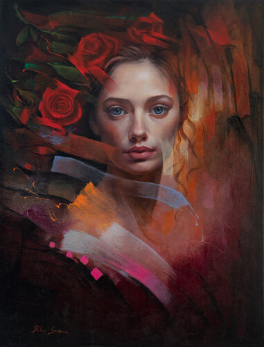 Portrait, Roses and Matter von Pedro Sanz, Malerei kaufen auf Singulart