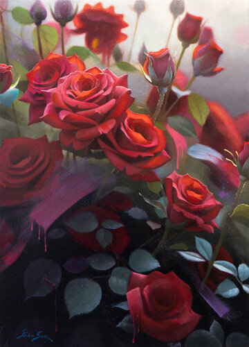 Magenta Roses, Silent Dawn von Pedro Sanz, Malerei kaufen auf Singulart