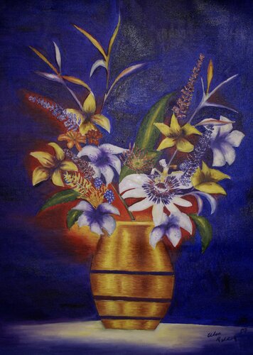 Beautiful exotic flowers by Alan Reddick, Painting for Sale on Singulart