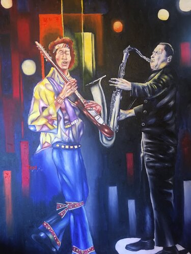 Hendrix -Trane par Alan Reddick, Peinture en vente sur Singulart