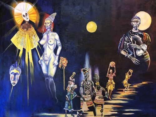 East African Rain Dance par Alan Reddick, Peinture en vente sur Singulart