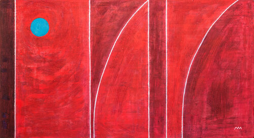 Composition in red with sun par Matteo Cecchinato, Peinture en vente sur Singulart