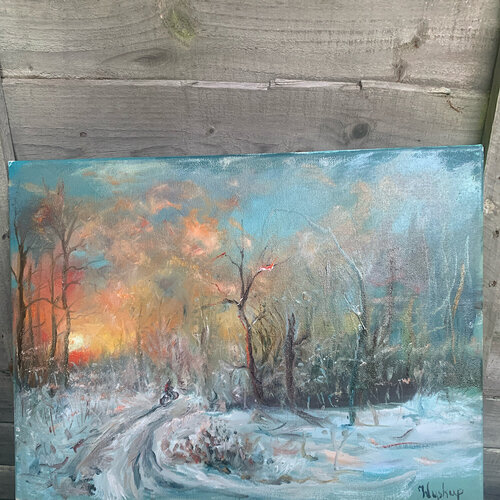 Through the winter twilight van Andrzej Wyskup, Schilderij te koop op Singulart