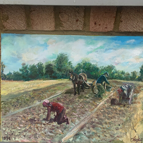Harvesting potatoes van Andrzej Wyskup, Schilderij te koop op Singulart