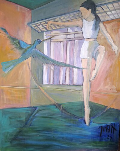 Danzarina y colibrí van Maria Alejandra Hernandez, Schilderij te koop op Singulart