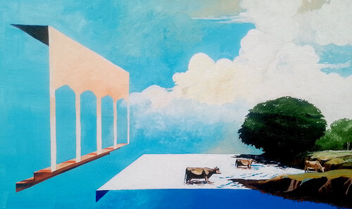 COWS IN WATER von Ranjit Balmuchu, Malerei kaufen auf Singulart