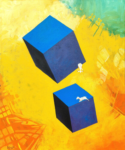 Cubes And Goats von Ranjit Balmuchu, Malerei kaufen auf Singulart