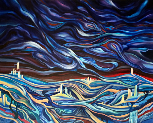 Waiting for sinister tide van Stefan Hepner, Schilderij te koop op Singulart