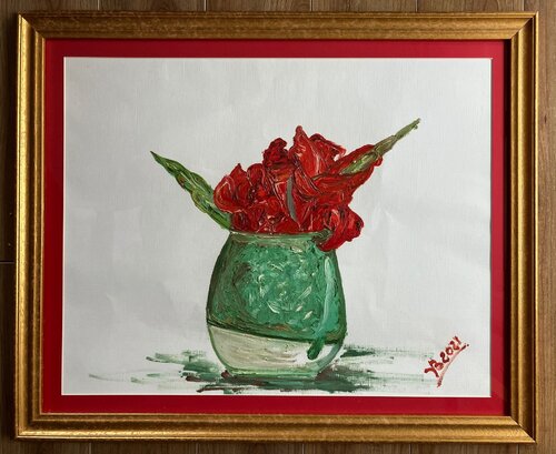 Red gladiolus flowers by Valentina Barbieru, Painting for Sale on Singulart