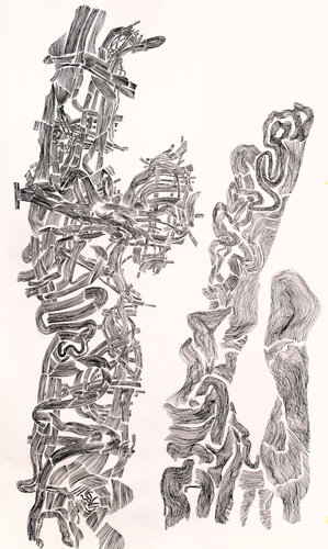 Frame of two figures (250x150 cm, ink, technical pen on rolled Fabriano paper) by Sebastian Skowroński, Drawing for Sale on Singulart