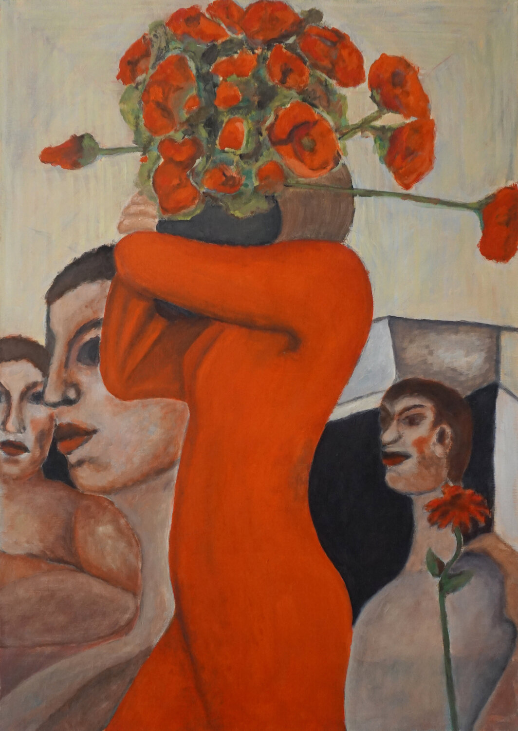 Frau mit Blumen Peter Kupferschmitt Pintura original en venta
