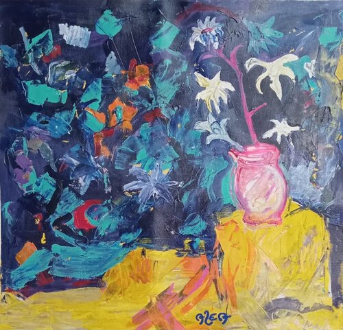flores sobre cielo azul von Alberto Leonardo El Assir, Malerei kaufen auf Singulart