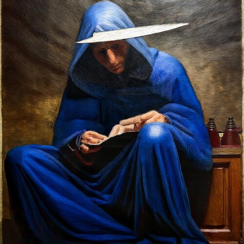IL CUSTODE DEL MANOSCRITTO BLU by Dante Evangelisti, 數碼 for Sale on Singulart