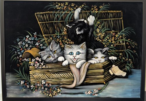 Cats in a Basket von Nasrin Hajian, Malerei kaufen auf Singulart