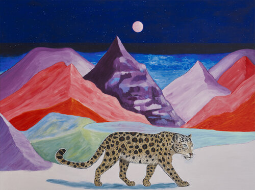 The Pink Moon and the Leopard by María Cortés, Painting for Sale on Singulart