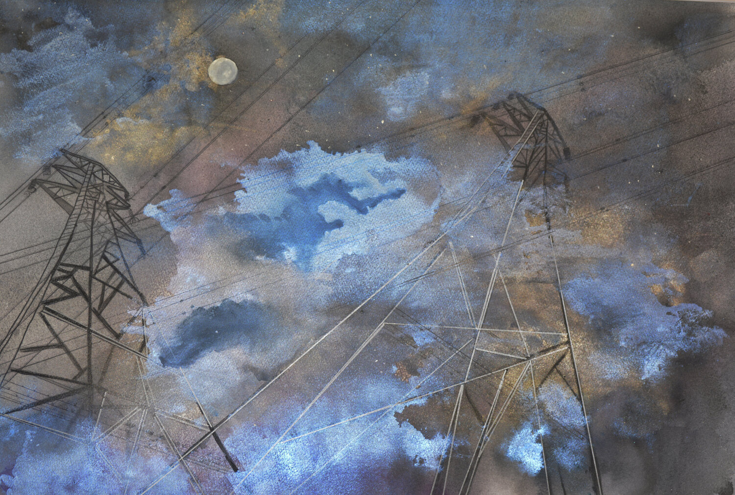 Pylons in the mist Judith Beeby Original painting for sale