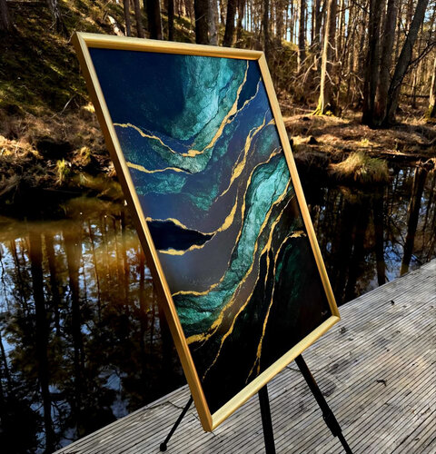 Flux d'émeraude – Énergie du relief doré by Marija Ruisi, Painting for Sale on Singulart