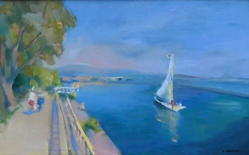 A Lonely White Sail Gleams par Marija Ruisi, Peinture en vente sur Singulart