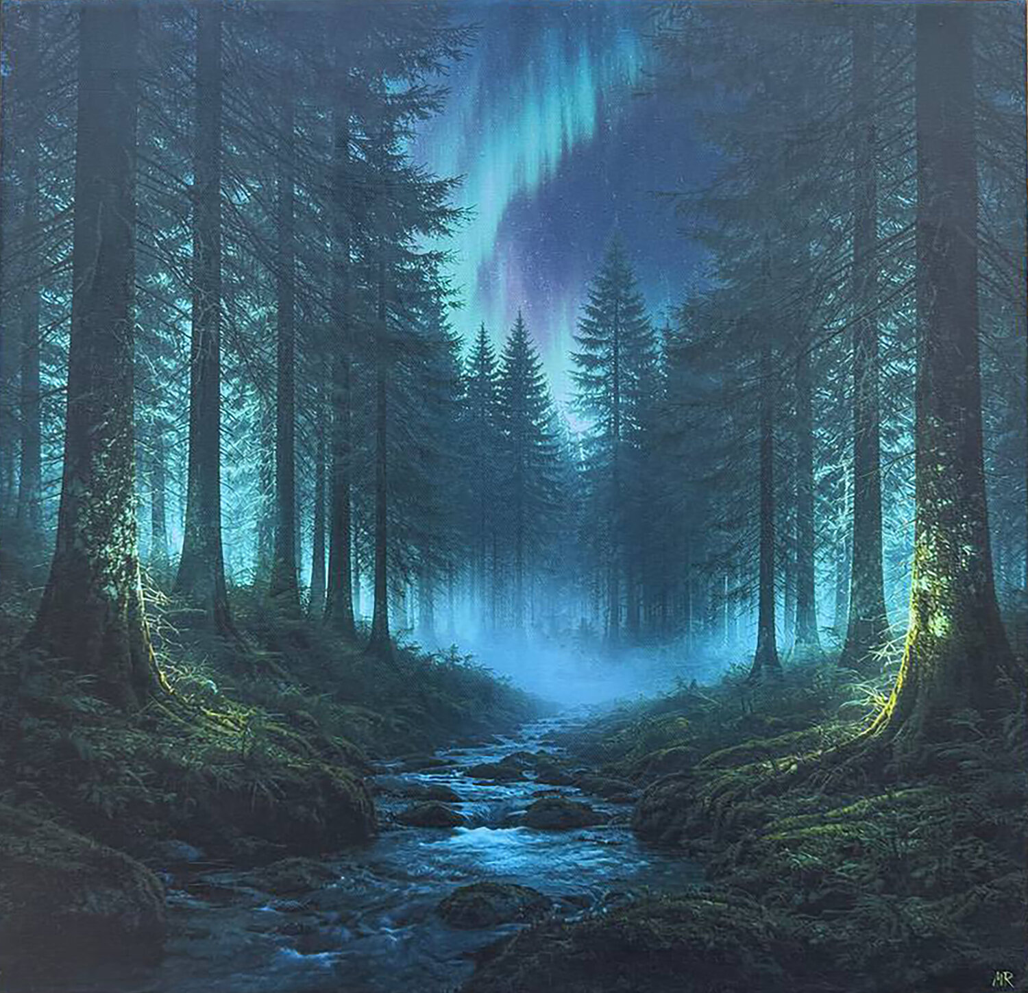 Aurora Borealis Forest Marija Ruisi Dipinto originale in vendita