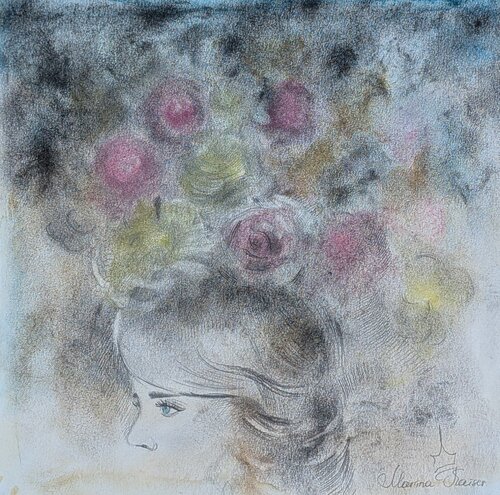 Kopfschmuck aus Rosen by Marina Kaiser, 종이 for Sale on Singulart