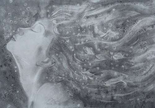 Die kleine Meerjungfrau / Gegen die Strömung by Marina Kaiser, Drawing for Sale on Singulart