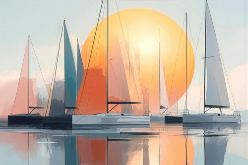 Segelboot-Kunst - Zwischen Horizont und Geometrie-01 di Manfred Rautenberg, Digitale in vendita su Singulart