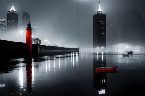 Hafenstadt bei Nacht -Noir City-01 di Manfred Rautenberg, Digitale in vendita su Singulart