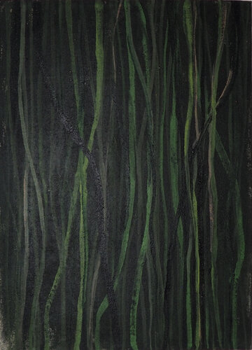Large Vertical Green Abstract Painting Acrylic and Oil on Hemp Canvas Forest Inspired von Silvana Ilieva, Malerei kaufen auf Singulart