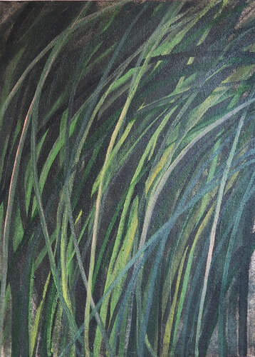 'Drive' Large Green Black Abstract Forest Painting Acrylic and Oil on Canvas Vertical Artwork von Silvana Ilieva, Malerei kaufen auf Singulart