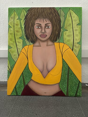 Girl with a green leaves by Jacob Isaac, Painting for Sale on Singulart