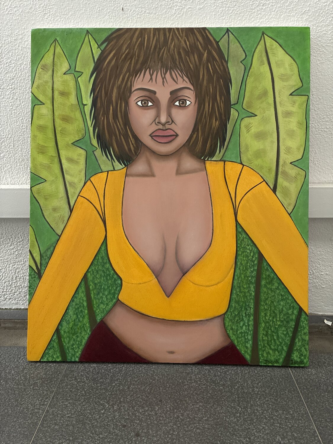 Girl with a green leaves Jacob Isaac Original painting for sale