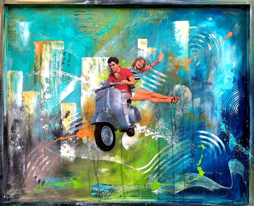 Vespa in Love - Urban Luxury Pop Art Painting by Luca La Marca von Luca La Marca, Malerei kaufen auf Singulart