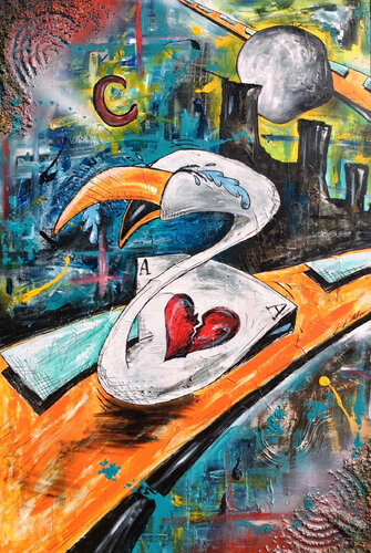 Cigno innamorato - Urban Luxury Pop Art Painting by Luca La Marca by Luca La Marca, 회화 for Sale on Singulart