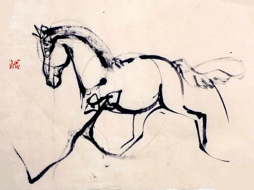 Yves Dimier calligraphie contemporaine Cheval de profil gauche by yves dimier, Work on Paper for Sale on Singulart