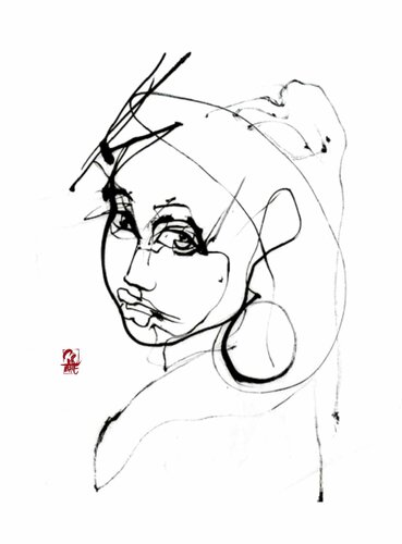 jeune fille à la perle N°8 by yves dimier, Work on Paper for Sale on Singulart