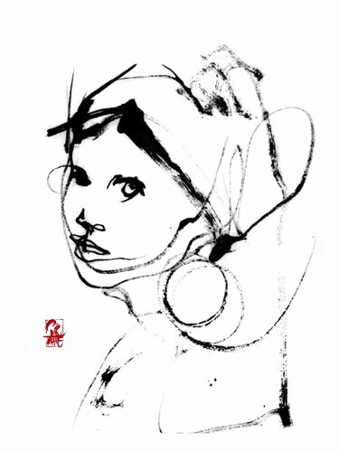 jeune fille à la perle N°2 by yves dimier, Work on Paper for Sale on Singulart