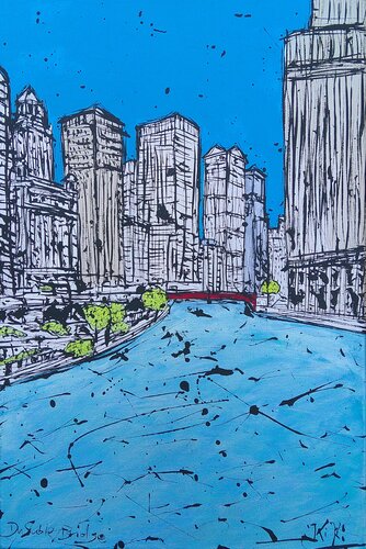 DuSable Bridge (Chicago, USA) par Kiki Bragard, Peinture en vente sur Singulart