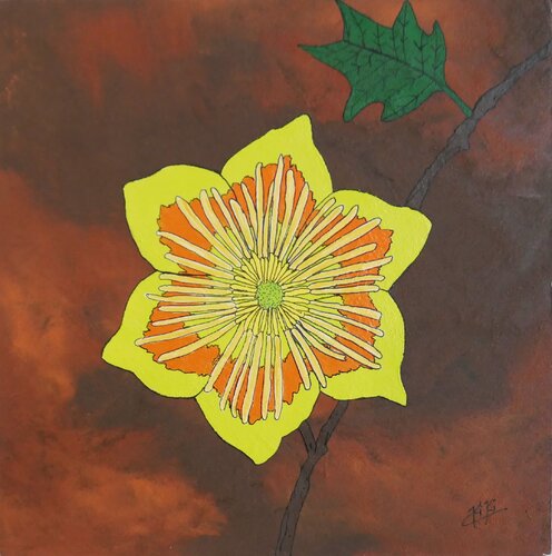 Tulpenbaum - Blüten auf Rost by Kiki Bragard, 회화 for Sale on Singulart