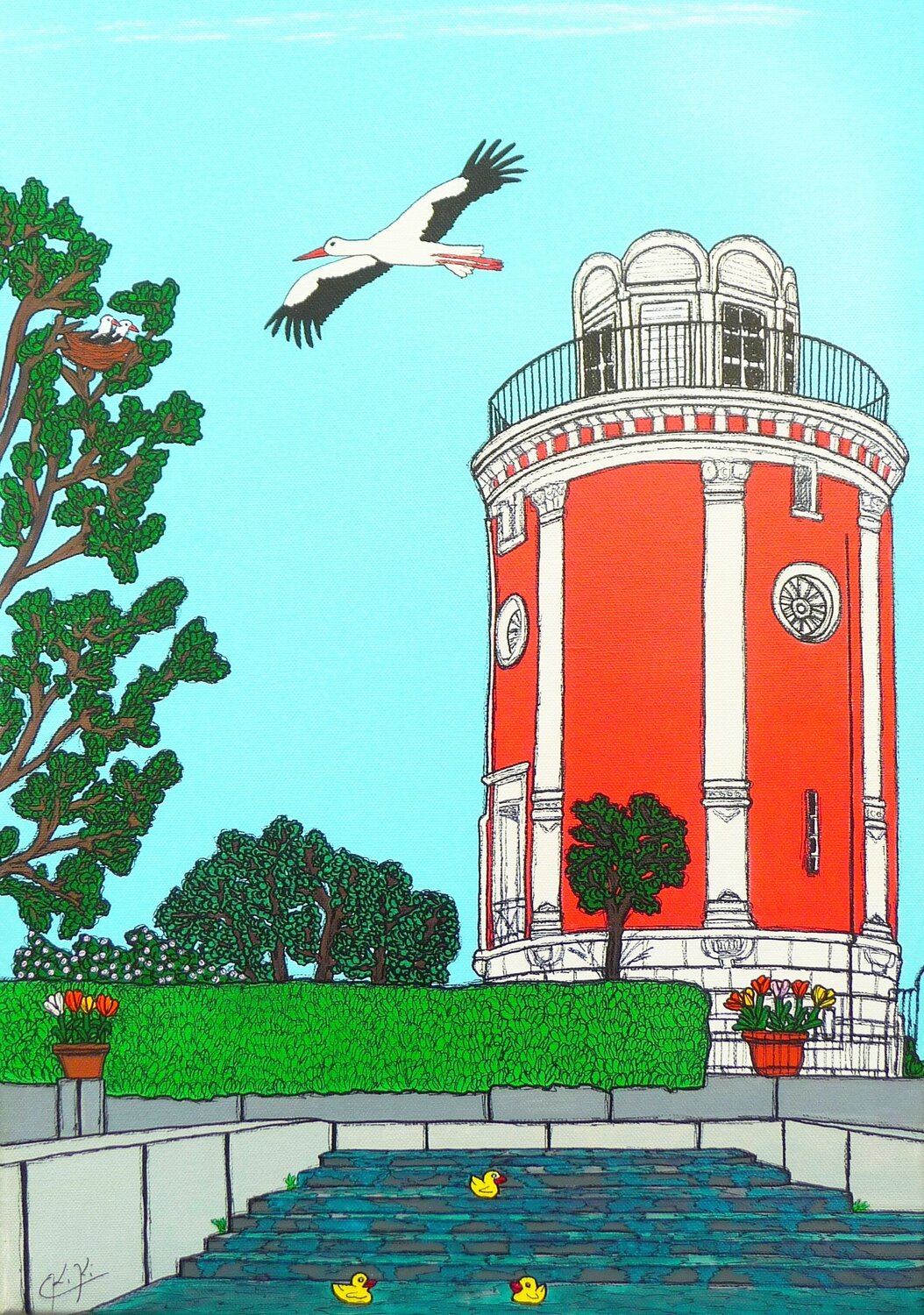 Elisenturm (Wuppertal, Deutschland) Kiki Bragard Originalgemälde zu verkaufen