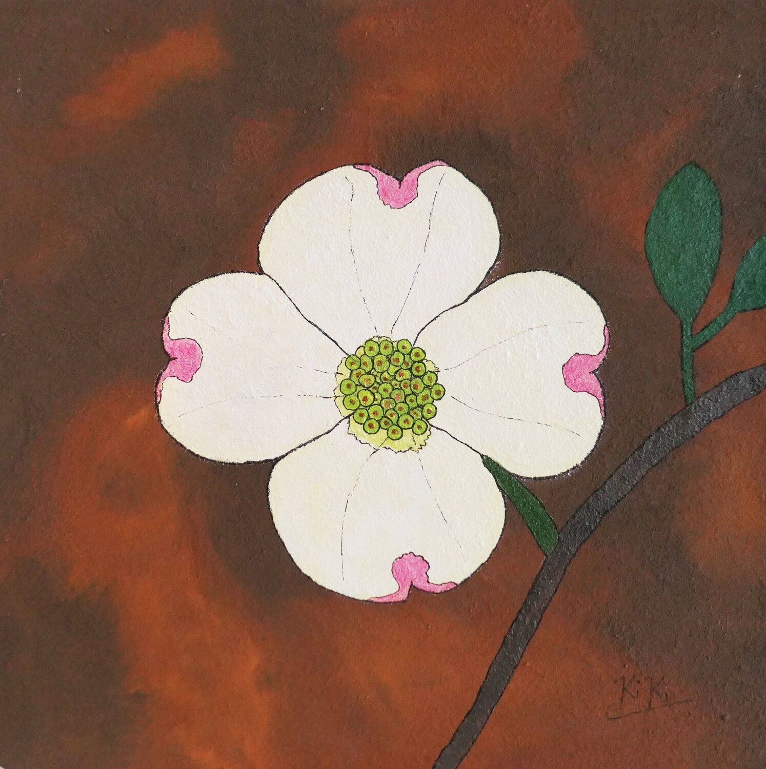 Dogwood - Blüten auf Rost Kiki Bragard Originalgemälde zu verkaufen