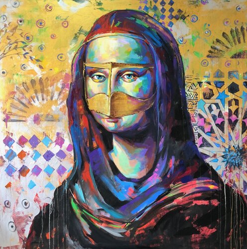 Monalisa with burqa van Mohammed Hussein, Schilderij te koop op Singulart