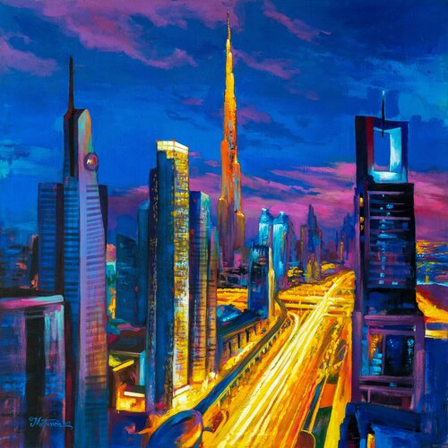 DOWN TOWN van Mohammed Hussein, Schilderij te koop op Singulart